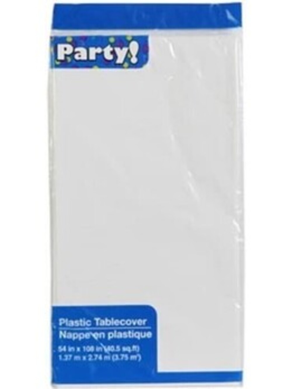 Rectangle Table Cloth.  54 by 108 inches.  New in Package.  White.  For Parties.